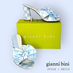👡 Gianni Bini Women's Size 10 Blue Keily Checkered Bow Slip On Mules